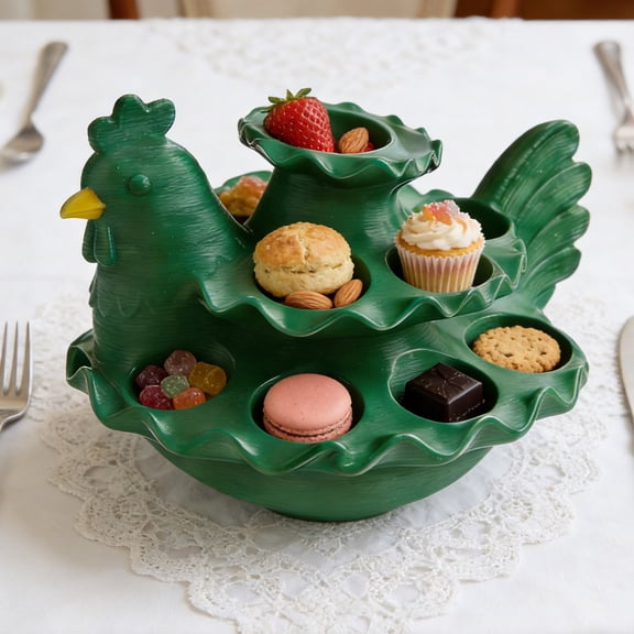 FYHALE Chicken-shaped Deviled Egg Platter 3 Tier Plastic Deviled Egg Holder, Reusable Easter Chicken Serving Egg Trays with Egg Rack (Green)