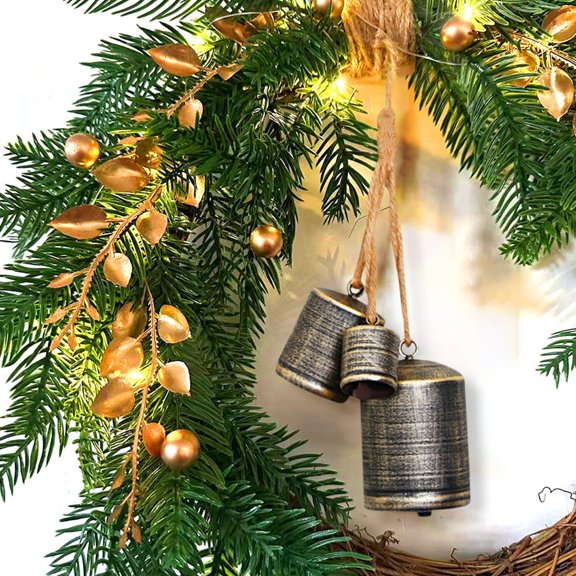 FYHALE Christmas Bells Decorations Large Christmas Bell on A Rope Trumpet Bell Shabby Style Metal Hanging Giant Cow Bell Decoration
