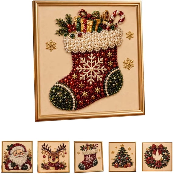 FYHALE Christmas Pearl Diamond Painting Art Kit with Frame, Christmas Pearl Beads Art Craft for Adults & Beginners, Gemstone Diamond Dots Beads Painting for Home Wall Decor, 10" x 10"