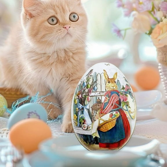 FYHALE Clearance Vintage Tin Easter Eggs, Fillable, Reusable Metal Egg Tins Happy Easter Treat Box Egg Shape Candy Box Funny Bunny Chicken Pattern Portable Iron Art Box Kids Gift