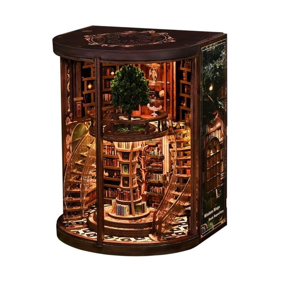 FYHALE DIY Miniature Wooden Booknook Model Kit, Library House Booknook Kit, 3D Wooden Puzzle & Fantasy Bookend Set for Adults & Teens, Relaxing Craft Bookshelf Home Decor