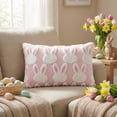 thumbnail image 1 of FYHALE Easter Bunny Throw Pillow Cover 20x20 Inch, Pink Polyester Cushion Cover with Raised Rabbit Pattern, Spring Holiday Decorative Pillowcase for Sofa Couch Living Room Decor, 1 of 6