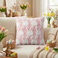 thumbnail image 1 of FYHALE Easter Bunny Throw Pillow Cover 20x20 Inch, Pink Polyester Cushion Cover with Raised Rabbit Pattern, Spring Holiday Decorative Pillowcase for Sofa Couch Living Room Decor, 1 of 6