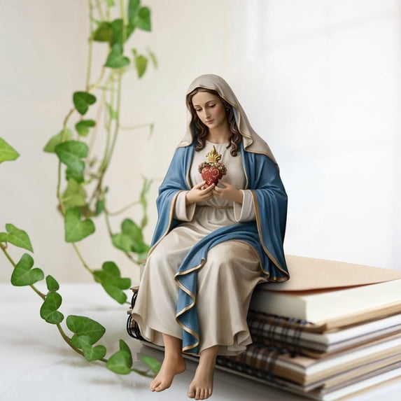 FYHALE Easter Decor - Mary Resin Desk Companion Figurine, Handmade Sitting Design Mary Statue, Exquisite Sacred Heart of Mary Statue, Gift for Housewarming, Holidays & Special Occasions