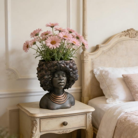 FYHALE Face Planter Head Planter, 11" Face Flower Pot Head Planter for Indoor Outdoor, Afros Bust Head Planter, Cute Lady Face Plant Pots Coffee Table Decor Gift IdeaI for Birthday & Mother's Day