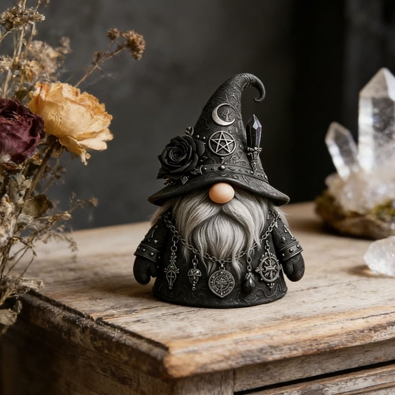 FYHALE Gothic Wizard Gnome Statues for Indoor Decor, Mini Gnome Ornaments Figurines, Resin Tacle Decorations for Living Room Bedroom, Holiday Birthday Gifts for Man Women