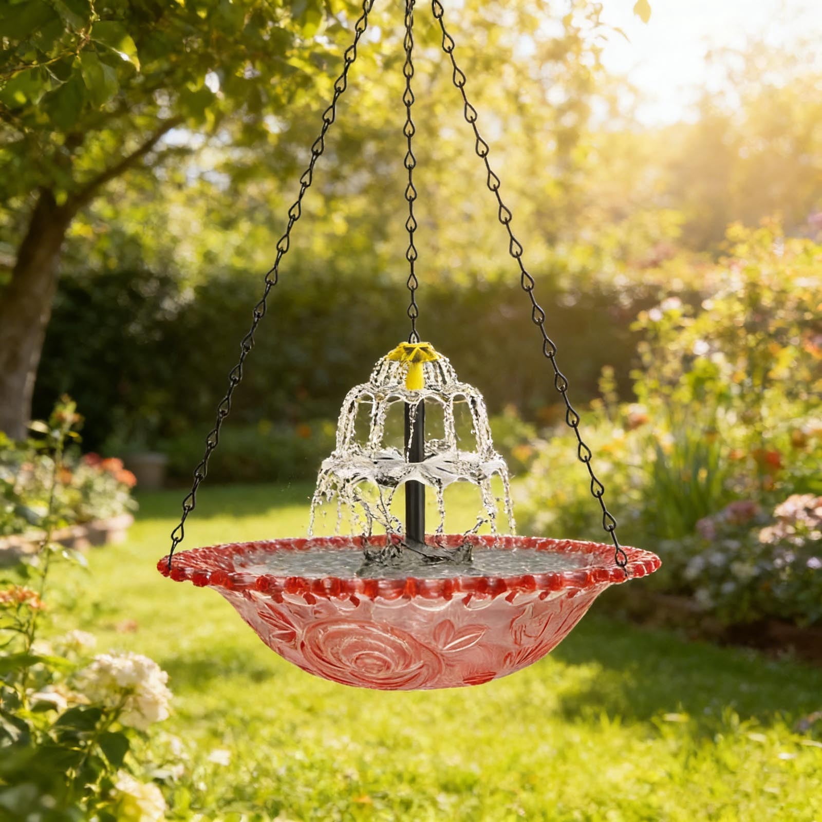 FYHALE Hanging Bird Bath with Solar Fountain, Solar Bird Bath Fountains, Hanging Bird Baths for Outdoors, Hummingbird Fountain, Bird Bath Fountains Solar Power for Garden Patio Decor, Pink