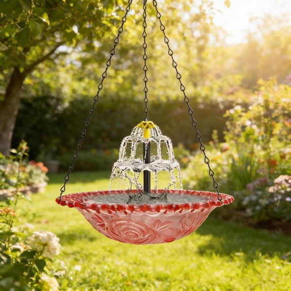 FYHALE Hanging Bird Bath with Solar Fountain, Solar Bird Bath Fountains, Hanging Bird Baths for Outdoors, Hummingbird Fountain, Bird Bath Fountains Solar Power for Garden Patio Decor, Pink