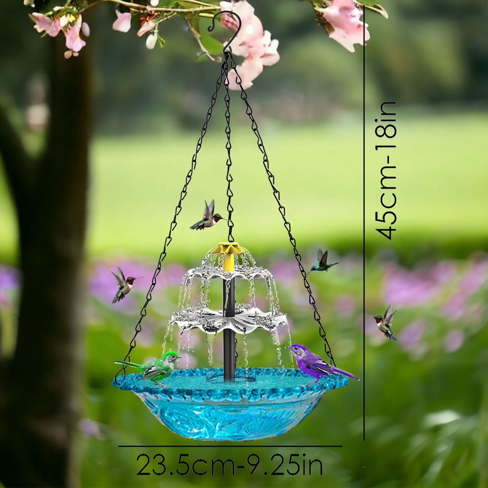 FYHALE Hanging Bird Baths for Outdoors, Bird Bath with Solar Fountain, Cascading Outdoor Water Fountain, Hanging Bird Bath with Flowing Water, Decorative Garden Yard Patio Bird Bath Fountain