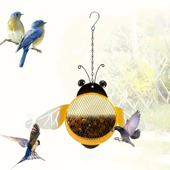 FYHALE Hanging Bird Feeder Squirrel Proof for Outdoor Wild Bird Seed Bee Shaped Bird Feeder Outdoor Courtyard Garden Tree Hanging Lamp Iron Hanging Decoration Bird Feeder Feeding