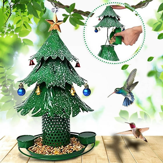 FYHALE Hummingbird Feeder Christmas Tree Bird Feeders Hanging Metal Bird Feeder Bird Feeders Outdoor Garden Merry Christmas Decorations for Bird Lovers