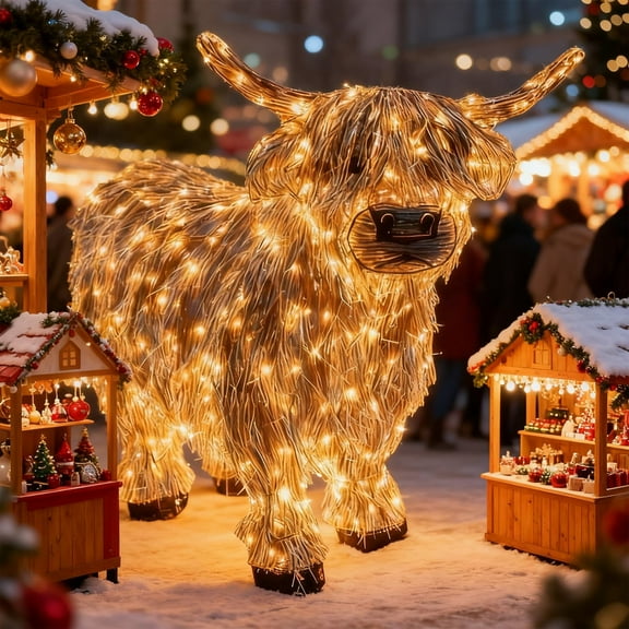 FYHALE Lighted Highland Cow Farm Animal Outdoor Decorations, 3D Light up Cow with LED Lights, Metal Prelit Animal Yard Display for Outdoor Farmhouse Garden Lawn Decor