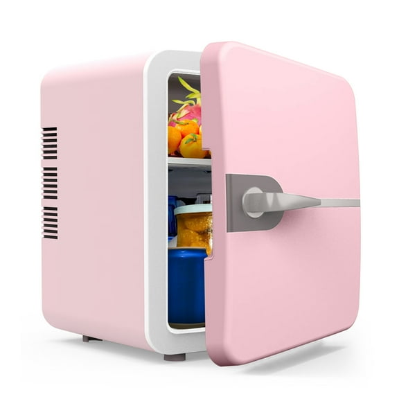 FYHALE Mini Fridge, Portable Retro 6 Liter/8 Cans Cooler Refrigerator, Makeup Skincare Fridge, 110V AC/ 12V DC Little Tiny Fridge for Bedroom, Office and Outdoor(Pink)