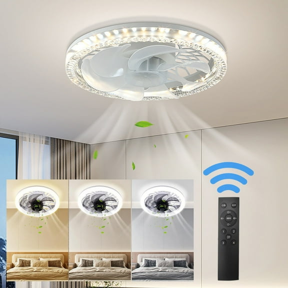 FYHALE Modern Ceiling Fans with Lights and Remote, Bedroom Living Room office, Flush Mount, 3-color Dimmable, 360 Shaking Head, 3 Speed Quiet Ceiling Fan
