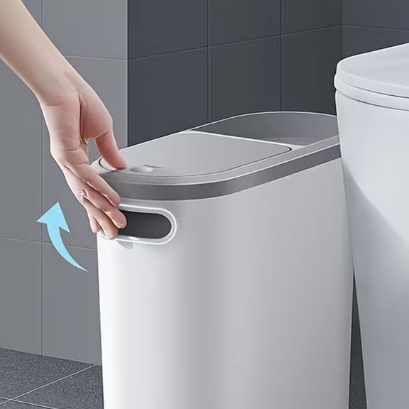 FYHALE Narrow Space Trash Can 10L with Pressure Activated Lid, Slim Bathroom Garbage Bin for Toilet Kitchen Cabinet Gap, Soft Close Waste Basket Gray