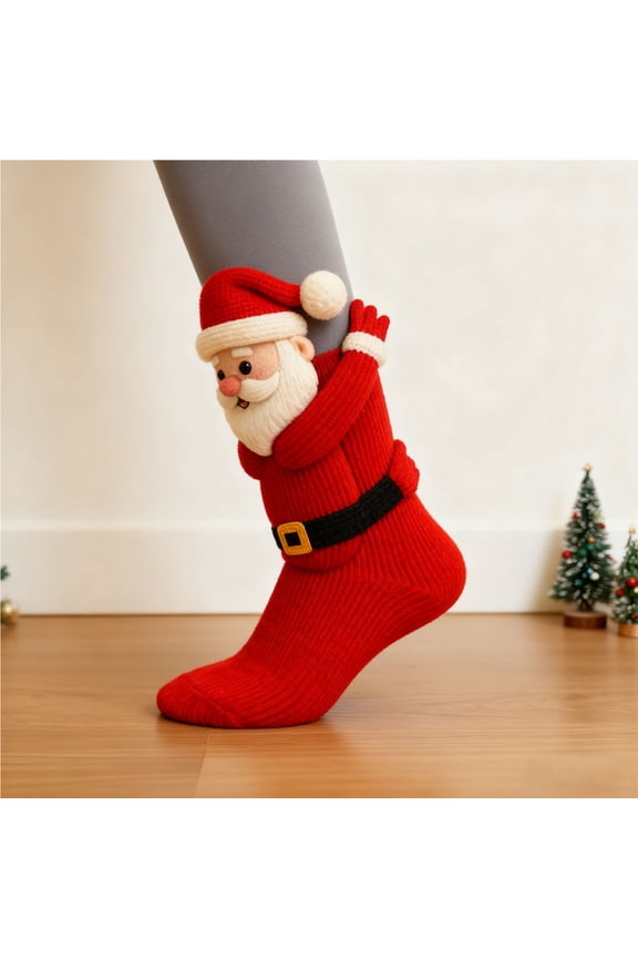 Personalized Christmas Stockings with Christmas Festive Pattern, Christmas Knitted Stocking for Family, Red Flocking with Plush Cuff Stockings for Fireplace Decor