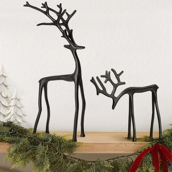 FYHALE Reindeer Christmas Decorations - Set of 2 Black Reindeer Statues, Modern Christmas Table Decorations, Xmas Deer Figurines, Elegant Indoor Holiday Decor for Mantel Living Room Bedroom Office