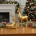 thumbnail image 1 of FYHALE Reindeer Figurine Statues Deluxe Set of 2, Christmas Deer Metal Heavy Reindeer Ornaments for Home Decor Accents Living Room Office Bookself Tabletop Mantle Christmas Decoration, Gold, 1 of 6
