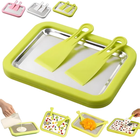 FYHALE Rolled Ice Cream Maker Kit, Ice Cream Roller Maker with 2 Scrapers, At-Home Rolled Ice Cream Tray, DIY Homemade Ice Cream Maker Machine, Instant Easy Bake Ice Cream Maker (Green)
