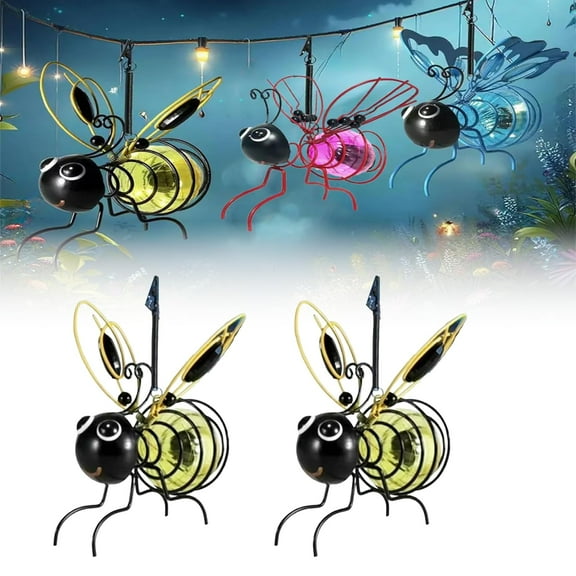 FYHALE Solar Bee Lights Outdoor, Hanging Bee Solar Garden Lights Decor for Outside, Outdoor Statues Figurine Lights Decorations for Patio Balcony Yard Ornament Housewarming(Yellow)