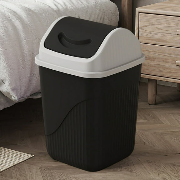 FYHALE Square Plastic Waste Bin with Swing Lid Cover, Odor Control Garbage Can for Bathroom Office Bedroom Kitchen, Space Saving Floor Trash Can, Black