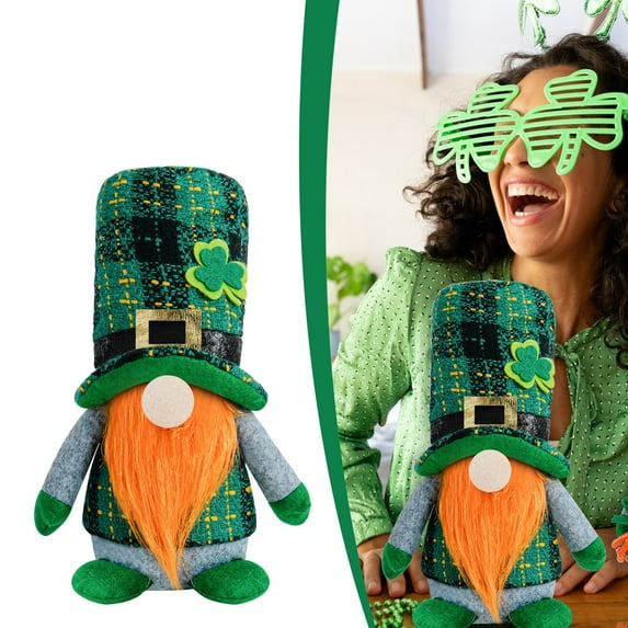 FYHALE St Patrick's Day Gnomes Plush Decoration, Gnome Ornament with Green Grid Hats & Shamrock, Faceless Elderly Irish Festival Lucky Hanging Ornaments, Saint Patrick's Day Home Office Decor