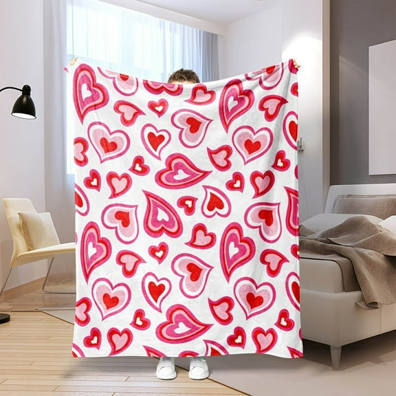 FYHALE Valentines Day Blanket, Valentines Blanket Red Pink Heart Plaid Fuzzy Blanket Romantic Love Heart Decorative Soft Cozy Flannel Blanket for Mom Couple Home Bed Sofa Couch Chair, 40 x 30 Inch