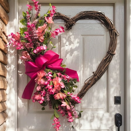 FYHALE Valentines Day Decor Wreaths for Front Door Outside Valentine Decorations for The Home Heart Shaped Wreath for Outdoor Valentine's Day Wreath Decoration