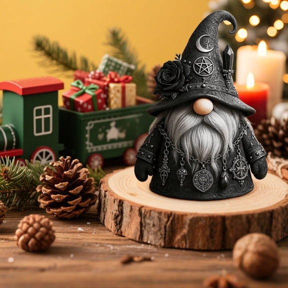 FYHALE Witch Stuff Mini Gnome Figurine, Resin Gothic Wizard Gnome Figurine Home Collectible Ornaments for Desktop Shelf Tier Tray Decor