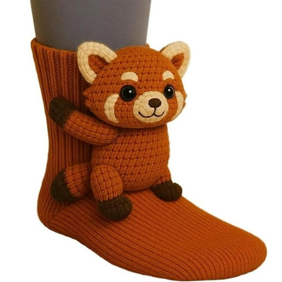 FYHALE Women's and Men's Thick Knit Skid Proof Stocking, Adorable Animal-Print Socks, 3D Cute Fox Design, Hand-knitted Socks Christmas Gifts for Family Friends(A)