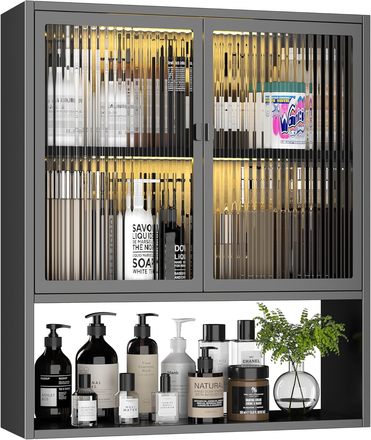 FYIVYIPONP Wall Mounted Bathroom Cabinet with Glass Doors and LED ...