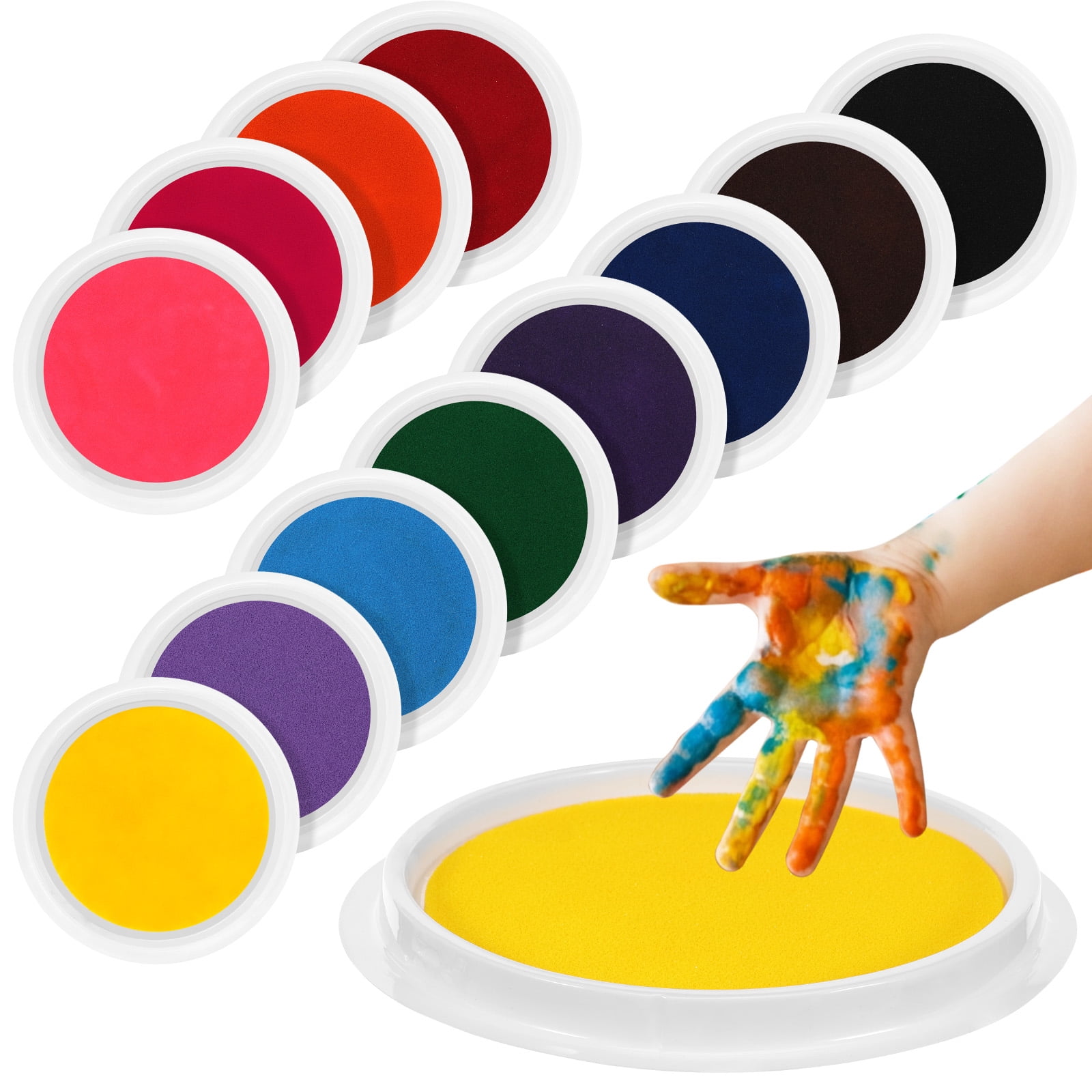 FYJUCPA 12 Pcs 18cm Large Round Ink Pad for Stamping, 12 Color Washable Stamp Pad Vibrant Ink Craft Mat, for Home School and Classroom