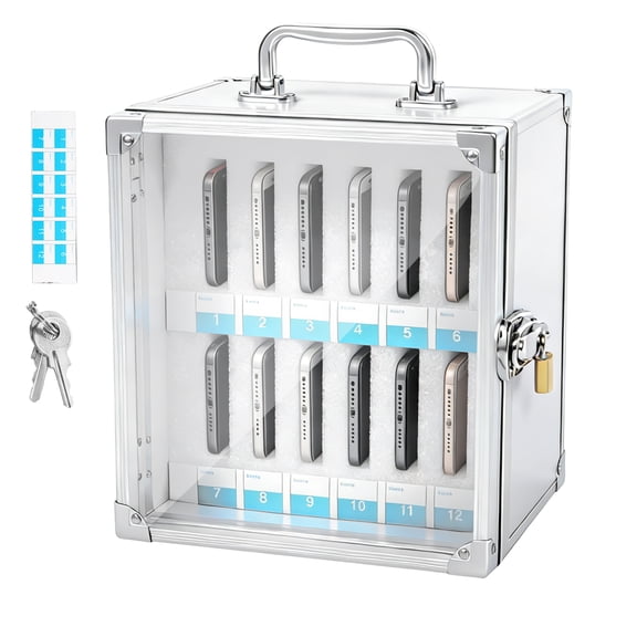FYJUCPA 12 Slots Cell Phone Locker Box, Aluminum Alloy Lockable School Classroom, Put Mobile Phone Management Storage Cabinet for Exam Room and Meeting