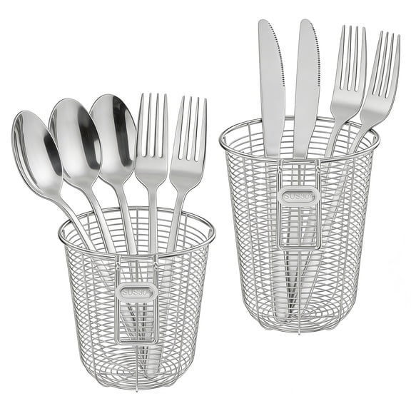 FYJUCPA 2 Pcs Kitchen Utensil Drying Basket, 304 Stainless Steel Silverware Flatware Drainage Rack, Chopsticks Fork Spoon Cutlery Drying Holder for Kitchen Sink