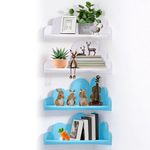 FYJUCPA 4 Pcs Cloud Floating Corner Shelf, Wall Mounted Storage Shelf Easy Install, Indoor Wall Display Rack with Screw for Children Room and Bedroom