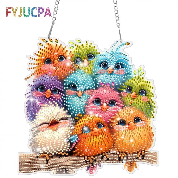 FYJUCPA Diamond Art Kit for Adults, Special Shaped Rhinestone DIY Acrylic Painting Window Pendant, Double Sided Owl Wall Hanging Ornament for Home Garden
