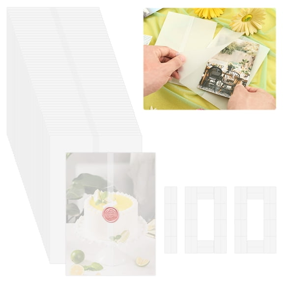 FYJUCPA Pre-Folded Vellum Jacket Set, 100Pcs Translucent Vellum Paper Wrap Sleeves for 5x7in Wedding Invitations, Envelope Liners