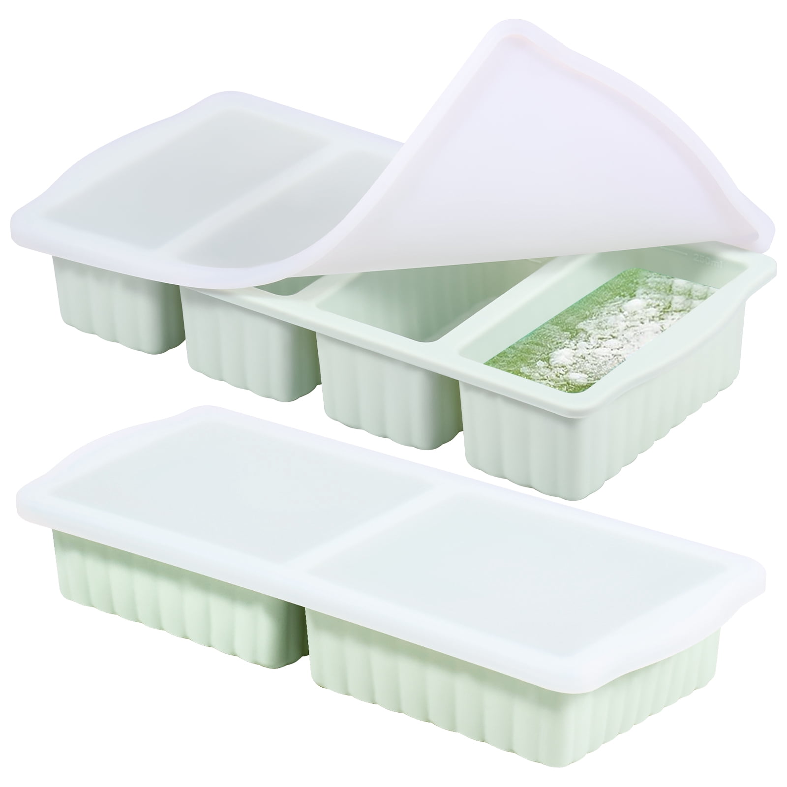 FYJUCPA Silicone Freezer Tray with Lid, 2Pcs Soup Freezer Container Mold Ice Cube Tray Set, Portion Control Meal Prep Oven Dishwasher Safe