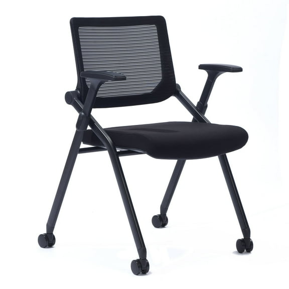 FYLICA Stackable Conference Room Chairs with Wheels and Paddle, Ergonomic Mesh Back and Arms for Meeting, Conference, Reception, Training Room & Home Office Desk Folding Chairs（1 Pack）