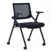 FYLICA Stackable Conference Room Chairs with Wheels and Paddle, Ergonomic Mesh Back and Arms for Meeting, Conference, Reception, Training Room & Home Office Desk Folding Chairs 1 Pack
