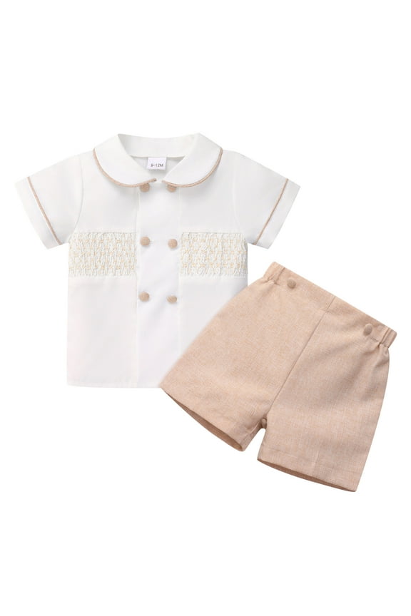 12 Months Boy Clothes Peter Pan Collar Shirt and Shorts Set Summer 2-Piece Toddler Boys Short Outfits Kahaki