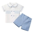 thumbnail image 1 of FYMNSI 2T Boy Clothes Peter Pan Collar Shirt and Shorts Set Summer 2-Piece Toddler Boys Short Outfits Blue, 1 of 6