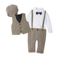 thumbnail image 1 of FYMNSI Baby Boy Baptism Clothes Suits Infant Gentleman Outfit Dress Shirt Vest Suspenders Pants with Beret Hat 12-18 Months, 1 of 2