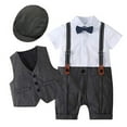 thumbnail image 1 of FYMNSI Baby Boy Baptism Clothes Suits Infant Gentleman Outfit Dress Shirt Vest Suspenders Pants with Beret Hat 12-18 Months, 1 of 2