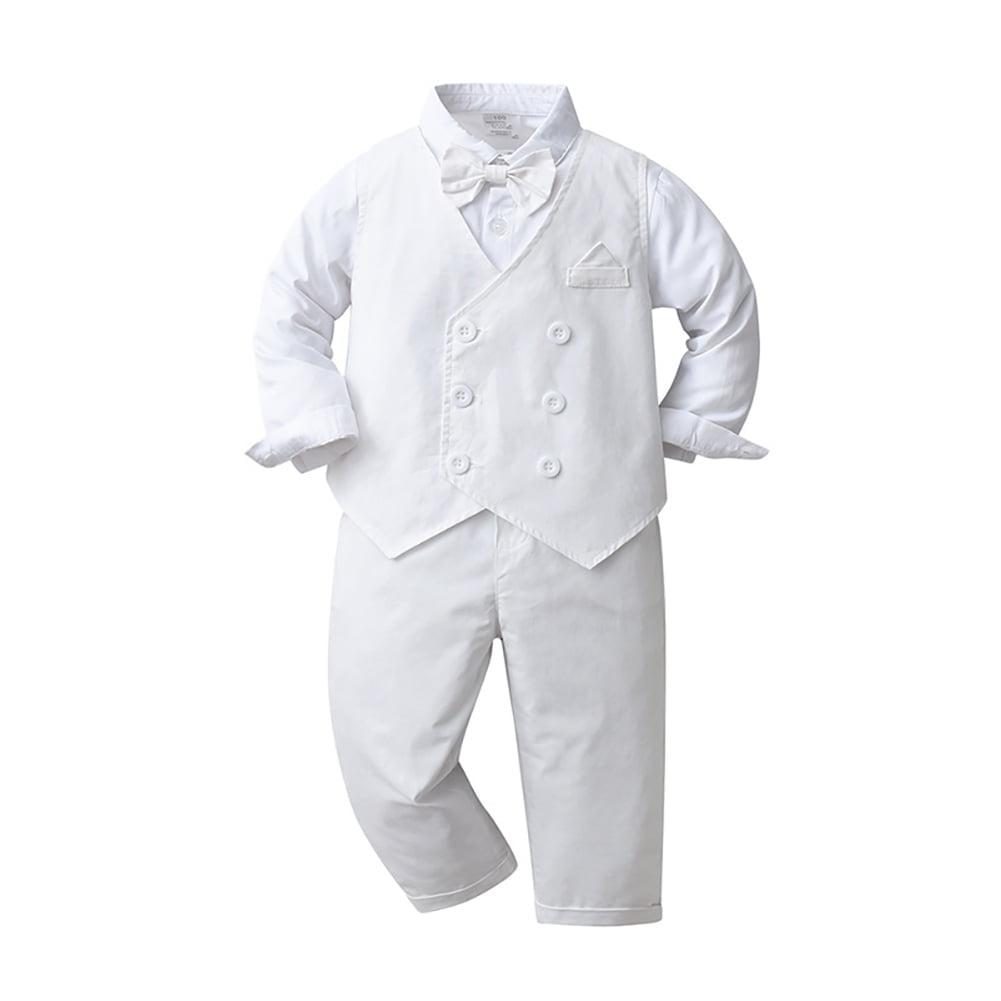 FYMNSI Baby Boy Clothes Gentleman Outfits Long Sleeve Wedding Party Tuxedo Suit Toddler Dress Shirt+Bowtie+Vest+Pants Set 1-2T