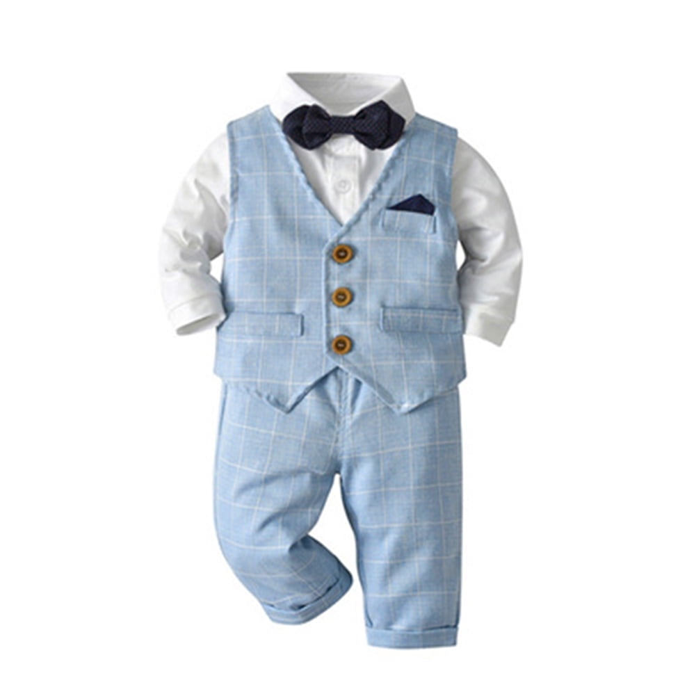 FYMNSI Baby Boy Clothes Gentleman Outfits Long Sleeve Wedding Party Tuxedo Suit Toddler Dress Shirt+Bowtie+Vest+Pants Set 3-4T