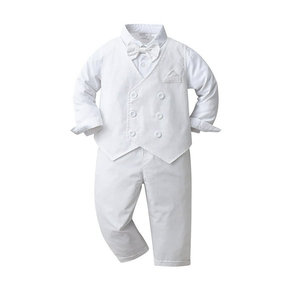 FYMNSI Baby Boy Clothes Gentleman Outfits Long Sleeve Wedding Party Tuxedo Suit Toddler Dress Shirt Bowtie Vest Pants Set 3-4T