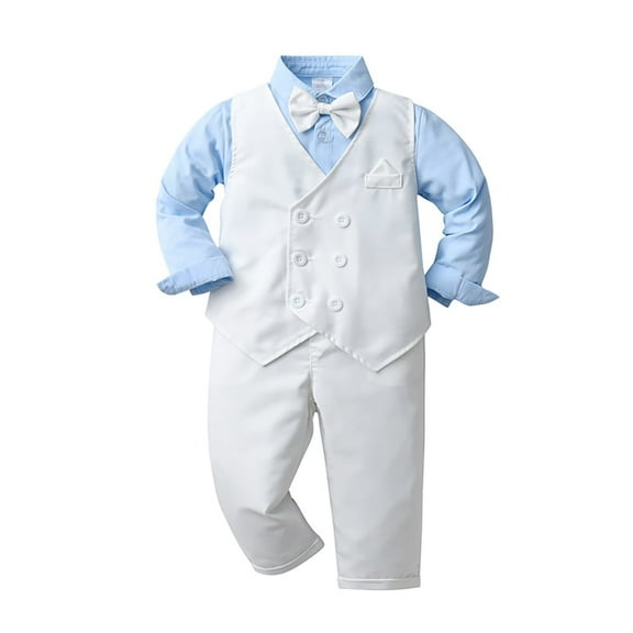 FYMNSI Baby Boy Clothes Gentleman Outfits Long Sleeve Wedding Party Tuxedo Suit Toddler Dress Shirt+Bowtie+Vest+Pants Set 4-5T
