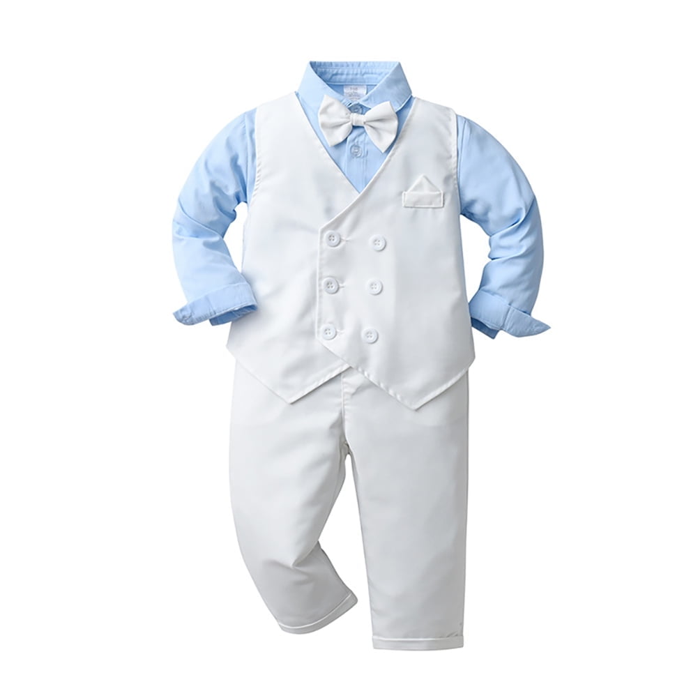 FYMNSI Baby Boy Clothes Gentleman Outfits Long Sleeve Wedding Party Tuxedo Suit Toddler Dress Shirt+Bowtie+Vest+Pants Set 9-12 Months