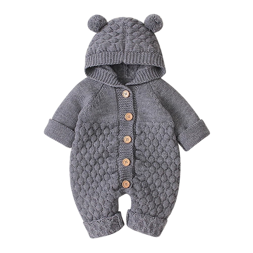 Winter Arrival Baby Unisex Long Sleeves Color Patchwork Fleece-Lined Hooded Rompers